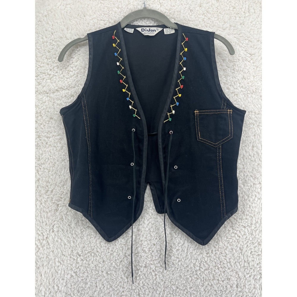 Vintage DiJon Vest Made in USA Women's Size 11/14 Black Indian‎ Style